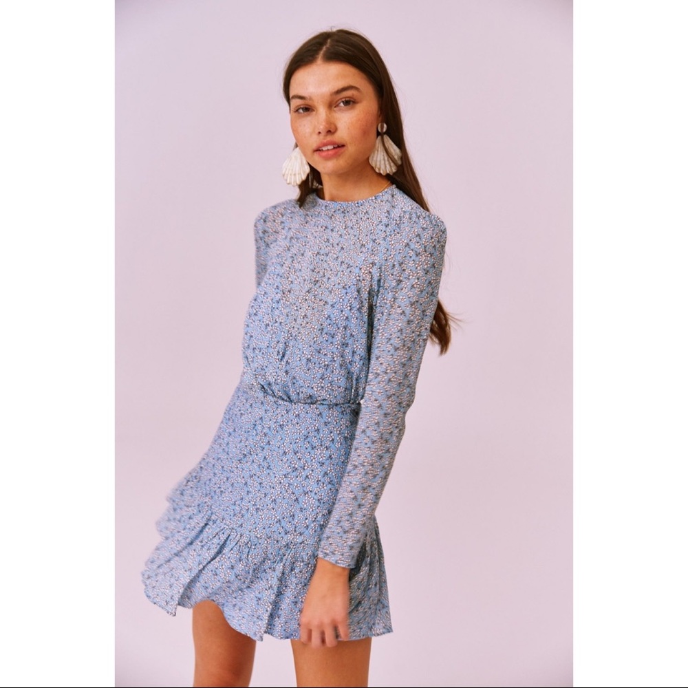 FINDERS KEEPERS Blossom Long Sleeve Blue Minidress